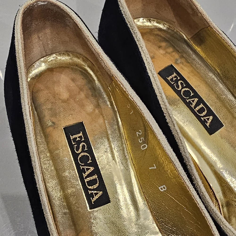Vintage 90's ESCADA Navy & Cream Suede Flats